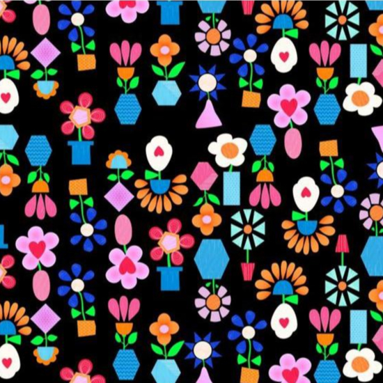 TECIDO CREPINHO FLORAL INFANTIL COLORIDA MODA KIDS VASOS GEOMÉTRICOS PARA CONFECÇÃO DE VESTIDOS, SAIAS, BLUSAS, ETC.