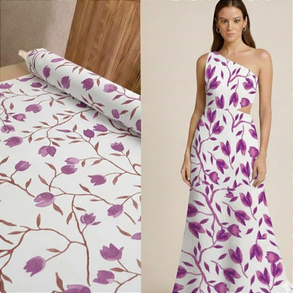 TECIDO CREPINHO FLORES TULIPAS FLORAL PARA CONFECÇÃO DE VESTIDOS, SAIAS, BLUSAS, ETC