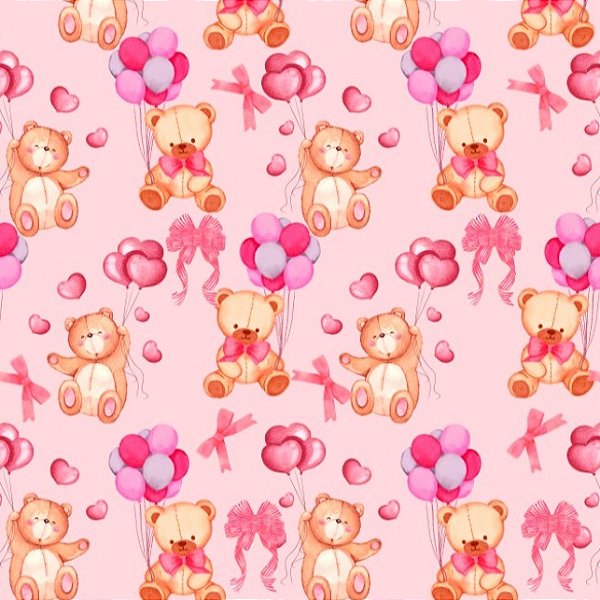TECIDO CREPINHO URSINHOS FOFOS 1 LAÇOS CORAÇÕES TEDDY BALÕES BALLOONS PARA CONFECÇÃO DE VESTIDOS, SAIAS, BLUSAS, E