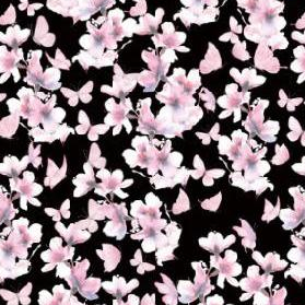 TECIDO FLUID JARDIM BORBOLETAS PETÁLAS FLORES DE CEREJEIRAS PARA CONFECÇÃO DE VESTIDOS, SAIAS, BLUSAS, ETC