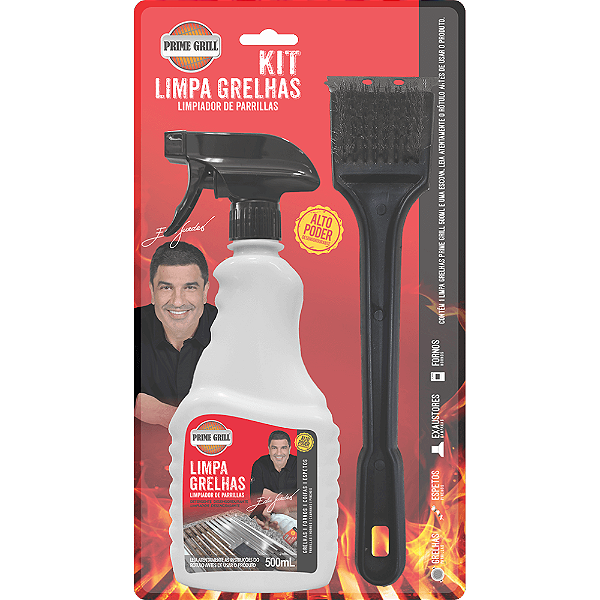 Kit Limpa Grelhas Prime Grill - Limpa Grelhas + Escova + Acendedor