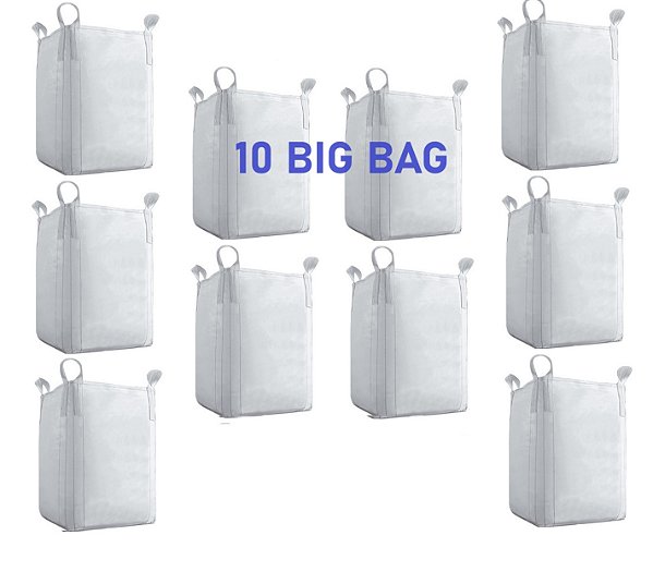 10 Saco Big Bag Reciclagem Usinas Fazendas Entulhos Modelo C1 Rafia Gramatura 160 Fator 5x1 Medidas 120x90x90 P/ 1000Kg