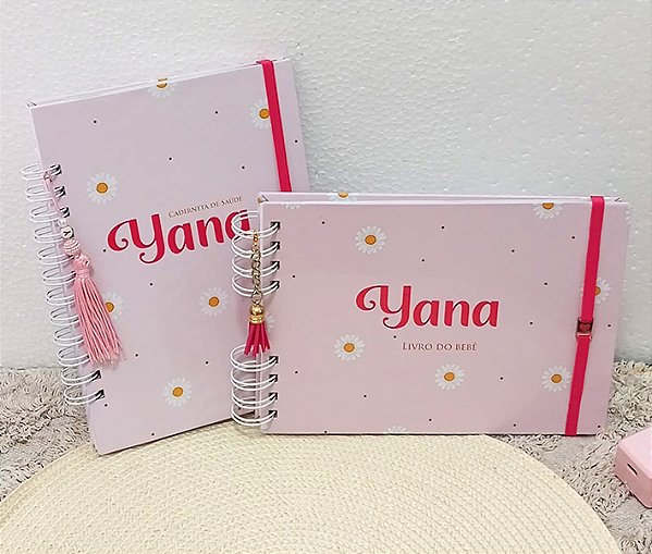 Kit Caderneta + Livro de bebê - Margaridas / Personalizado