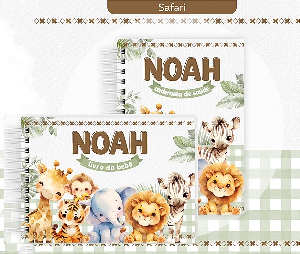 Kit Caderneta + Livro de bebê - Safari / Personalizado