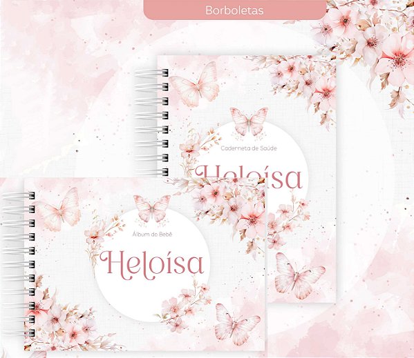 Kit Caderneta + Livro de bebê - Borboletas/ Personalizado