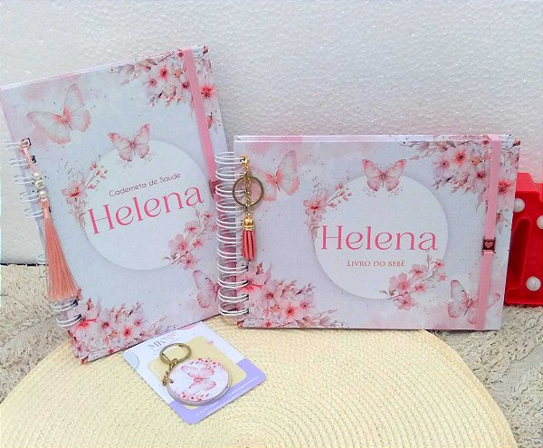 Kit Caderneta + Livro de bebê - Borboletas/ Personalizado