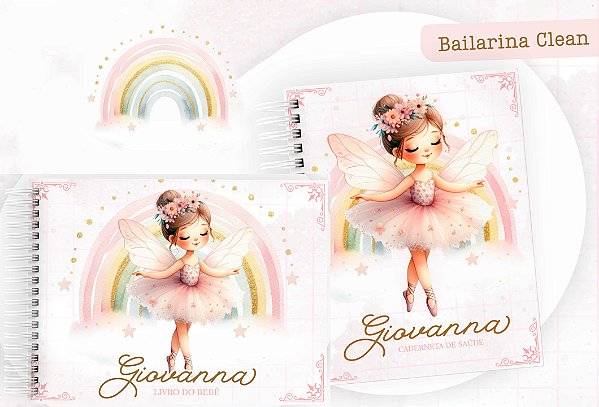Kit Caderneta + Livro de bebê - Bailarina Clean/ Personalizado