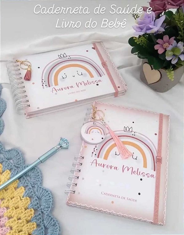 Kit Caderneta + Livro de bebê - Arco Iris Minimalista / Personalizado