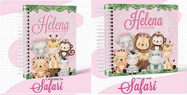 Kit Caderneta + Livro de bebê - Safari Menina / Personalizado