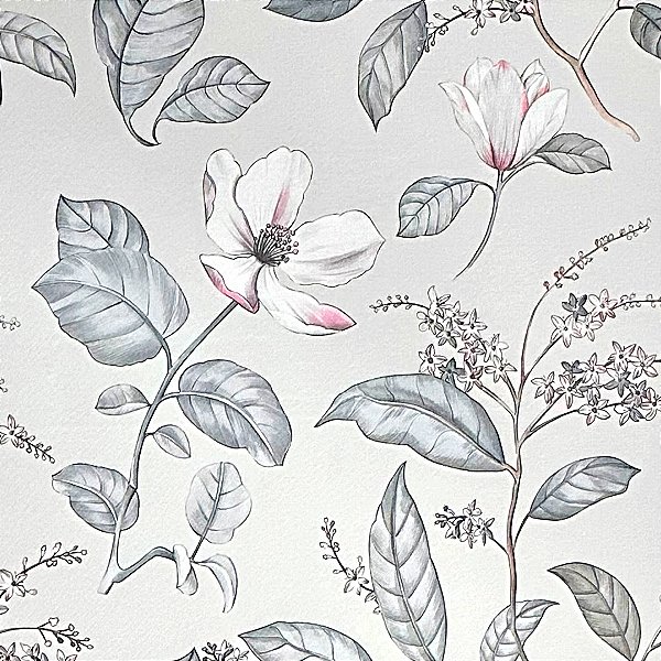 Papel de Parede Adesivo Floral Cinza Delicado
