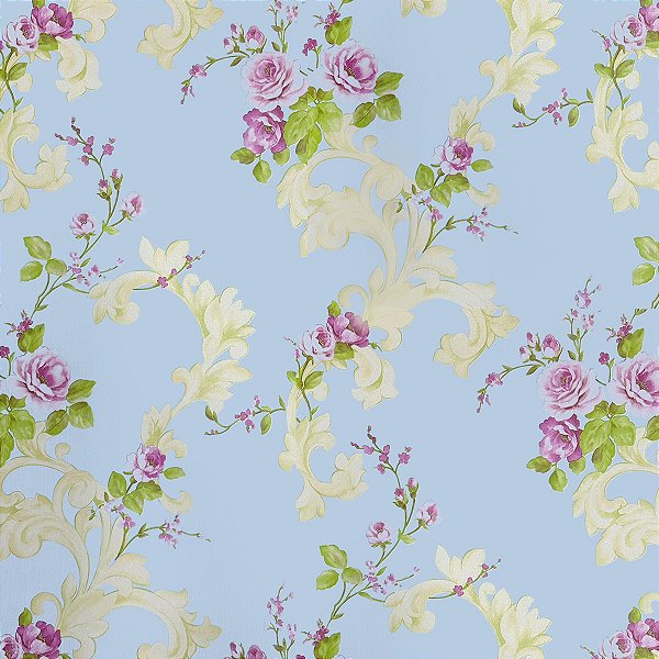 Papel De Parede Adesivo Flores Rosa Azul - 5M
