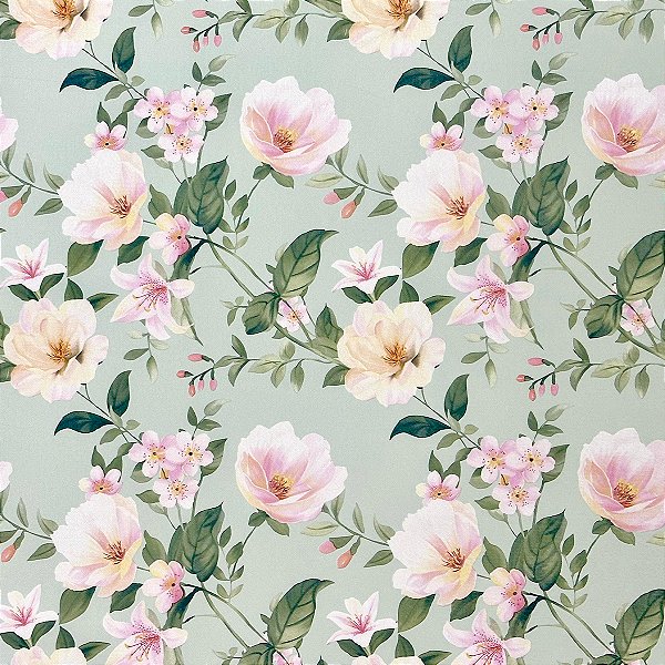 Papel De Parede Adesivo Floral Verde Pastel - 5M