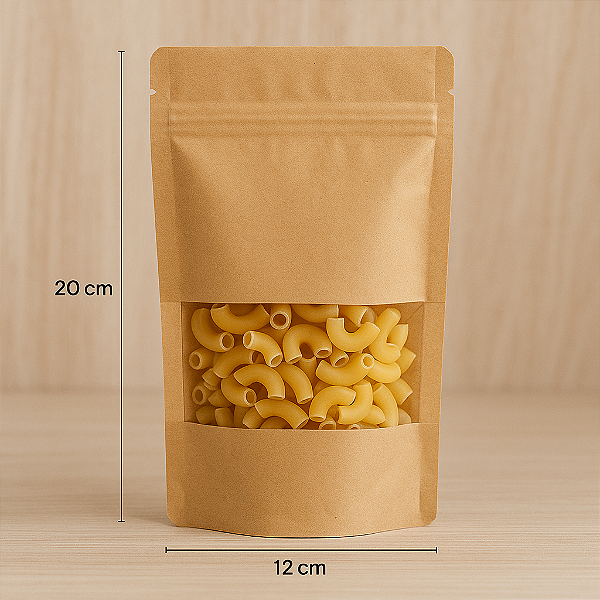 Saco Stand Up Pouch Kraft Com Visor 12x20 - pct c/50un