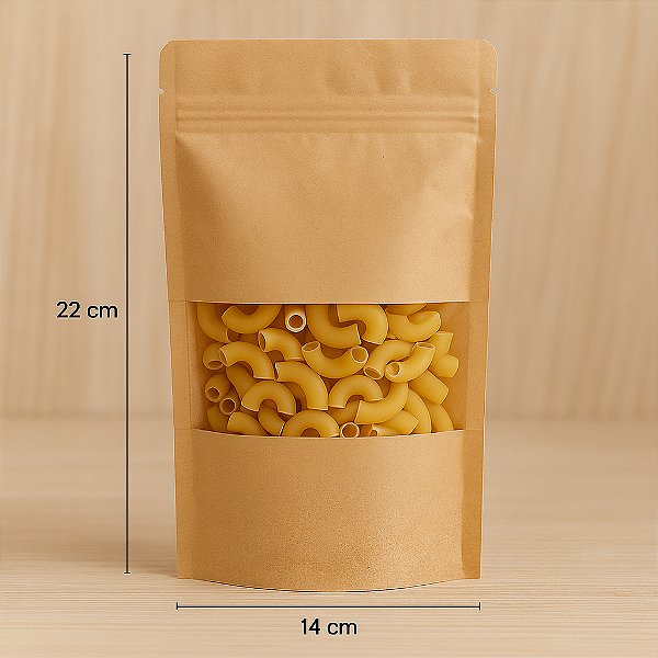Saco Stand Up Pouch Kraft Com Visor 14x22 - pct c/50un
