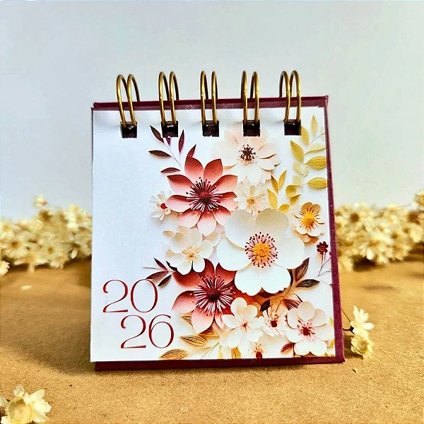 Flor de Papel Bordo - Mini Calendário 2026