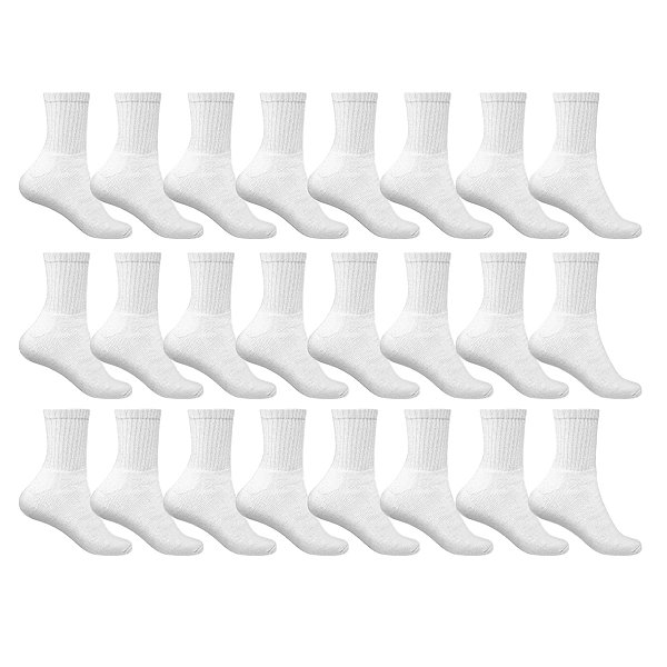 Kit 12 Pares Meias Branca Adulto Esportiva Cano Alto Algodão
