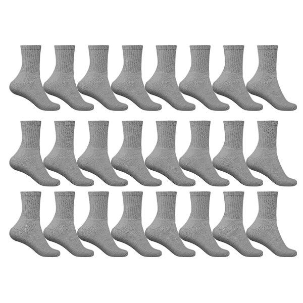 Kit 12 Pares Meias Cinza Adulto Esportiva Cano Alto Algodão