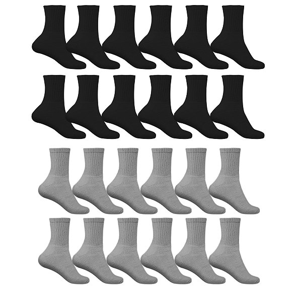 Kit 12 Pares Meias Preta e Cinza Adulto Esportiva Cano Alto Algodão