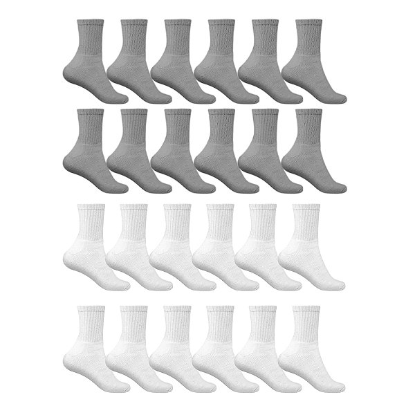Kit 12 Pares Meias Branca e Cinza Adulto Esportiva Cano Alto Algodão