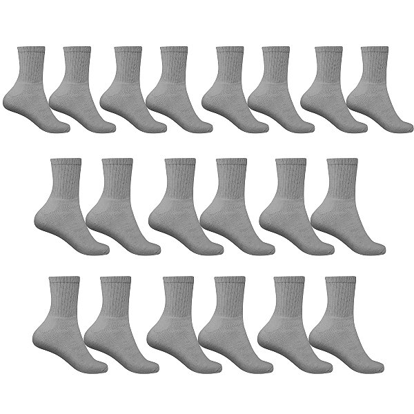 Kit 10 Pares Meias Cinza Adulto Esportiva Cano Alto Algodão