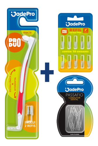 Kit Escova Interdental + 10 Refis + 30 Passa Fio Jadepro