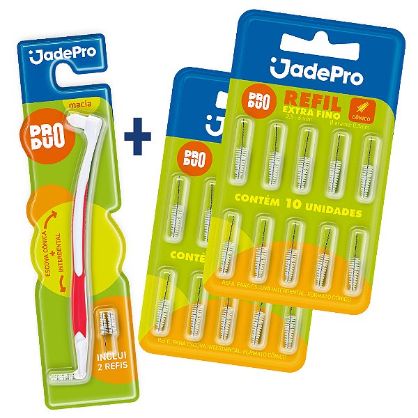 Escova Interdental com 2 Refis + 2 KITS c/ 10 Refis cada JADEPRO (total 22 Refis Cônicos)