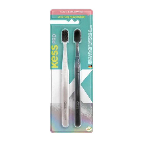 Kit 2 Escova Dental Kess Pro Extra Macia - Branco e Preto