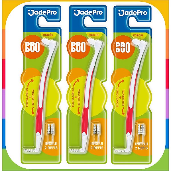 KIT de 3 Escovas de Dente Interdental JADEPRO + 6 Refis (escova cônica)