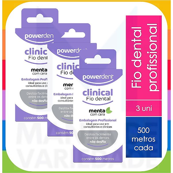 Kit 3 Fio Dental Profissional de 500 metros cada - PowerDent