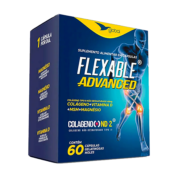 Flexable Advanced  - Colágeno Tipo II Não Desnaturado – 60 Cápsulas – Global Suplementos