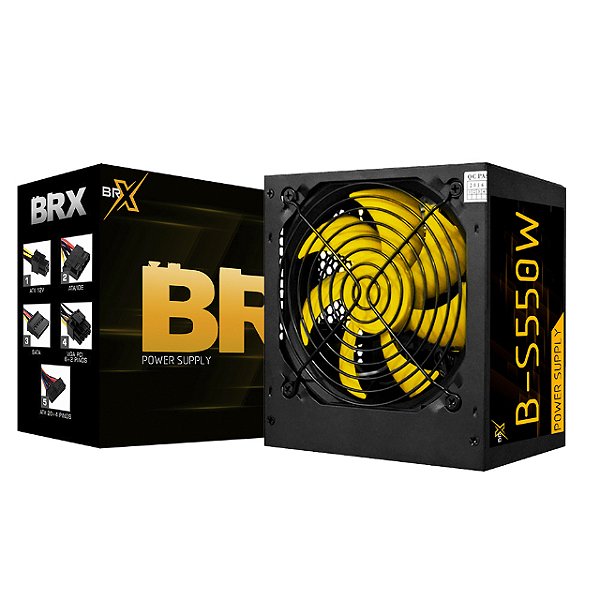 Fonte Atx 550w PFC Automática BRX Cooler Amarelo