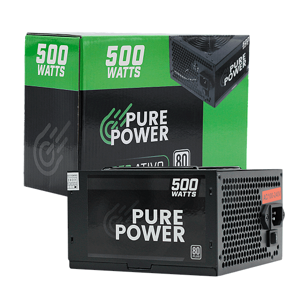 Fonte Pure Power, 500W, 80 Plus White, PFC Ativo, Black, PP-PSU2-500W PFC