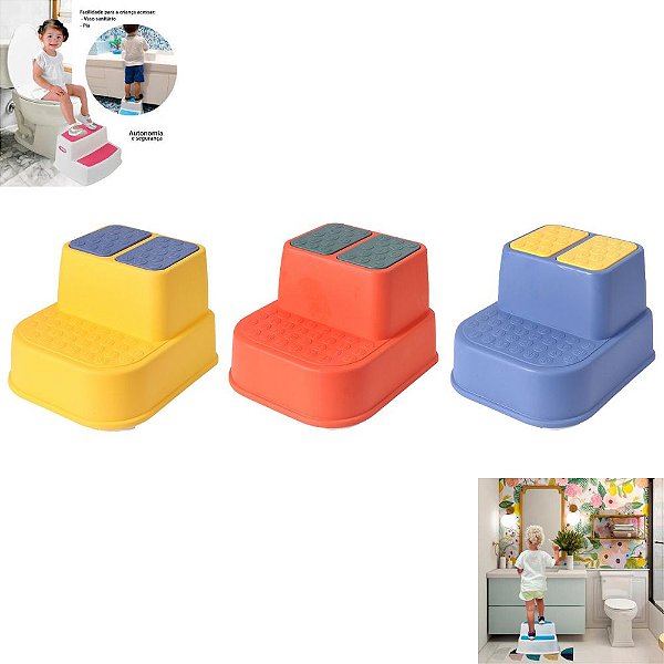 Banquinho Degrau Escadinha Infantil Para Higiene Desfralde Com 2 Degraus Banheiro Pia Criança Bebe Aprendizado Subir