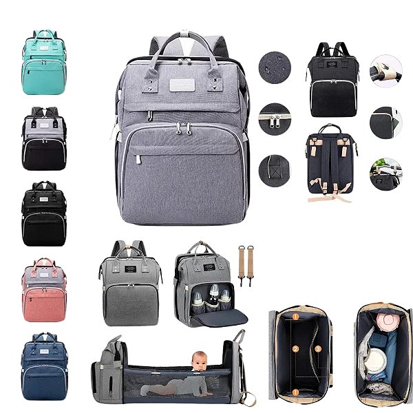 Mochila Maternidade Mala Bolsa Vira Berço Para Bebê Mamãe Multifunção Menino Menina Infantil Criança