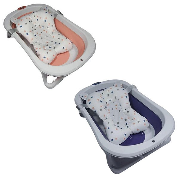 Banheira Para Bebê Retrátil Infantil Rosa E Azul Antiderrapante Portátil Espaçosa Conforto Banho Calmo Teu Baby 8027