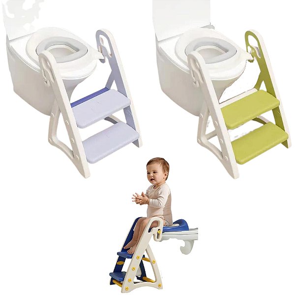 Troninho Com Escada Infantil Assento Degrau Desmontável  Vaso Sanitário Criança Elevação Menina Menino Verde Roxo 8061