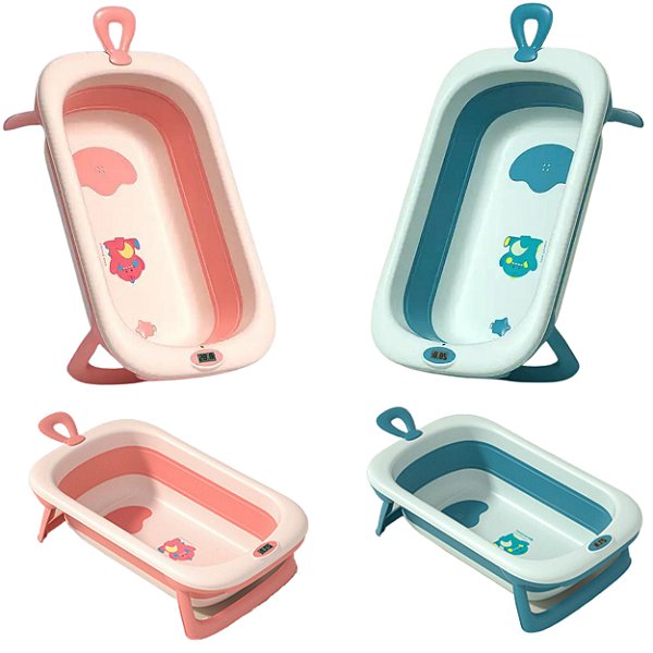 Banheira De Bebê Com Termômetro Almofada Ergonômica Antiderrapante Retrátil Com Almofada Banho Seguro Infantil Rapido