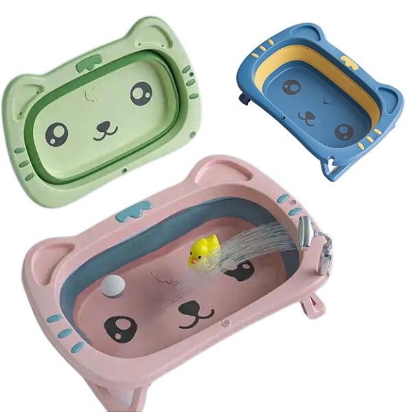 Banheira Para Bebe Tema Gatinhos Antiderrapante Retrátil Cores Bebê Segurança Recém-nascido Limpeza Armazenamento Fácil