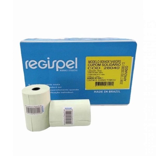 BOBINA TERMICA . 80MM X 40M C/30 UNS REGISPEL