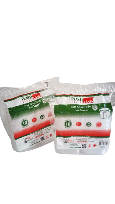 PLASTILANIA POTE QUADRADO C/TAMPA 220 ML PCT C/10 UNID.