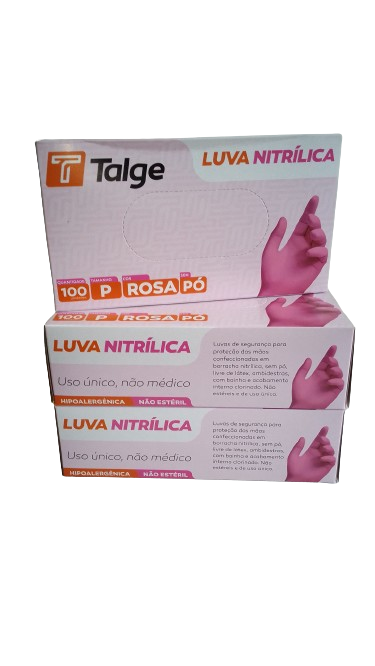 LUVA NITRILICA ROSA  PEQUENA   SEM /PÓ   C/100 UNS