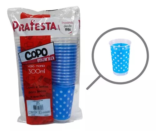 PRAFESTA COPO MANIA POA  AZUL  300 ML   C/30 UNID.  PCT