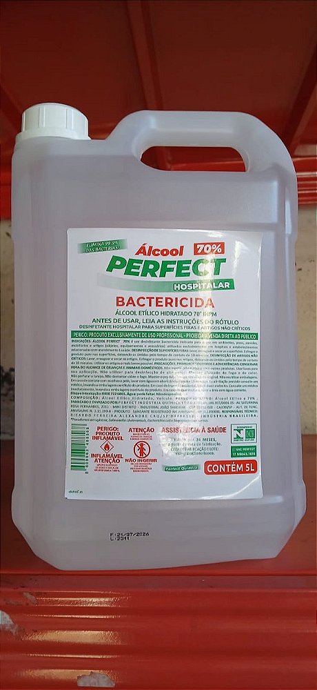 ALCOOL 70º LIQUIDO GALAO 5 LITROS UNIDADE