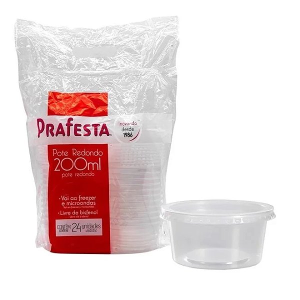 PRAFESTA POTE REDONDO 200 ML C/TAMPA 24 UNID.