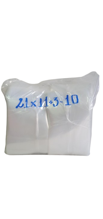 SACO PLASTICO SANFONADO P.E  21x11 +3   ESP. 0,10    ( 1 KG )