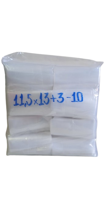 SACO PLASTICO SANFONADO P.E  13x11 +3   ESP. 0,10    (1 KG)