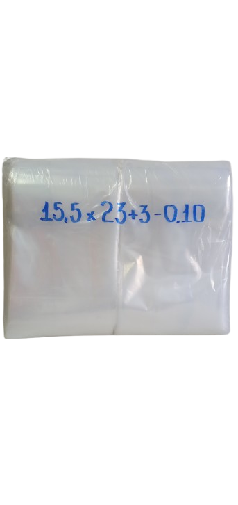SACO PLASTICO SANFONADO P.E  23x15  +3   ESP. 0,10    (1 KG)