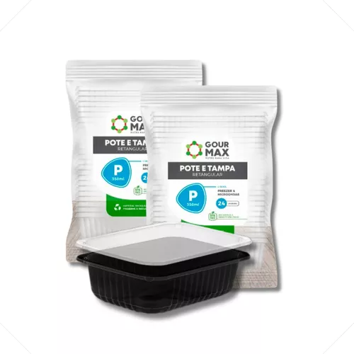 GOUR MAX POTE RETANGULAR  PRETO  350 ML C/TAMPA  24 UNID.   PCT