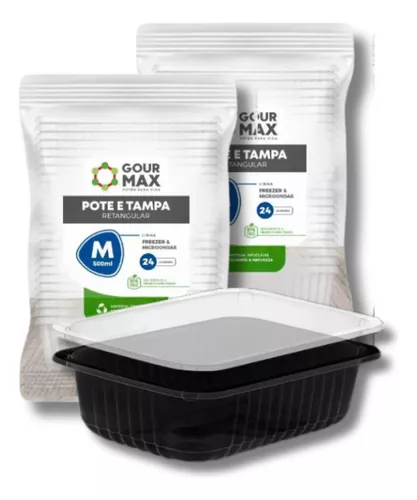 GOUR MAX POTE RETANGULAR  PRETO  500 ML C/TAMPA  24 UNID.   PCT