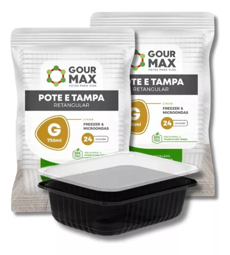 GOUR MAX POTE RETANGULAR PRETO 750 ML C/TAMPA 24 UNID. PCT